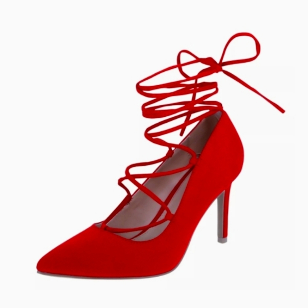 Sexy Red Stilettos Pointed Toe Lace-up Ankle Wrap High Heel Pumps Dress …